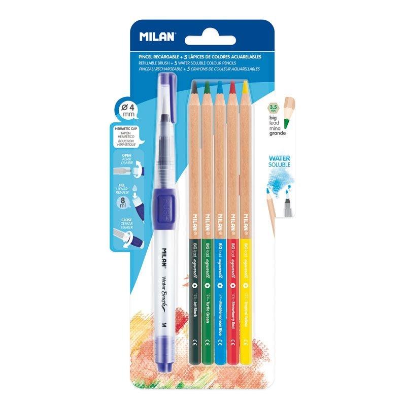 MILAN SET PINCEL DE AGUA + 5 LÁPICES ACUARELABLES