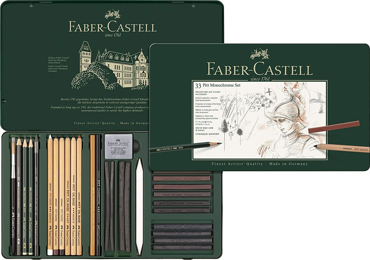 FABER-CASTELL ESTUCHE PITT MONOCHROME 12 / 21 / 33 PIEZAS