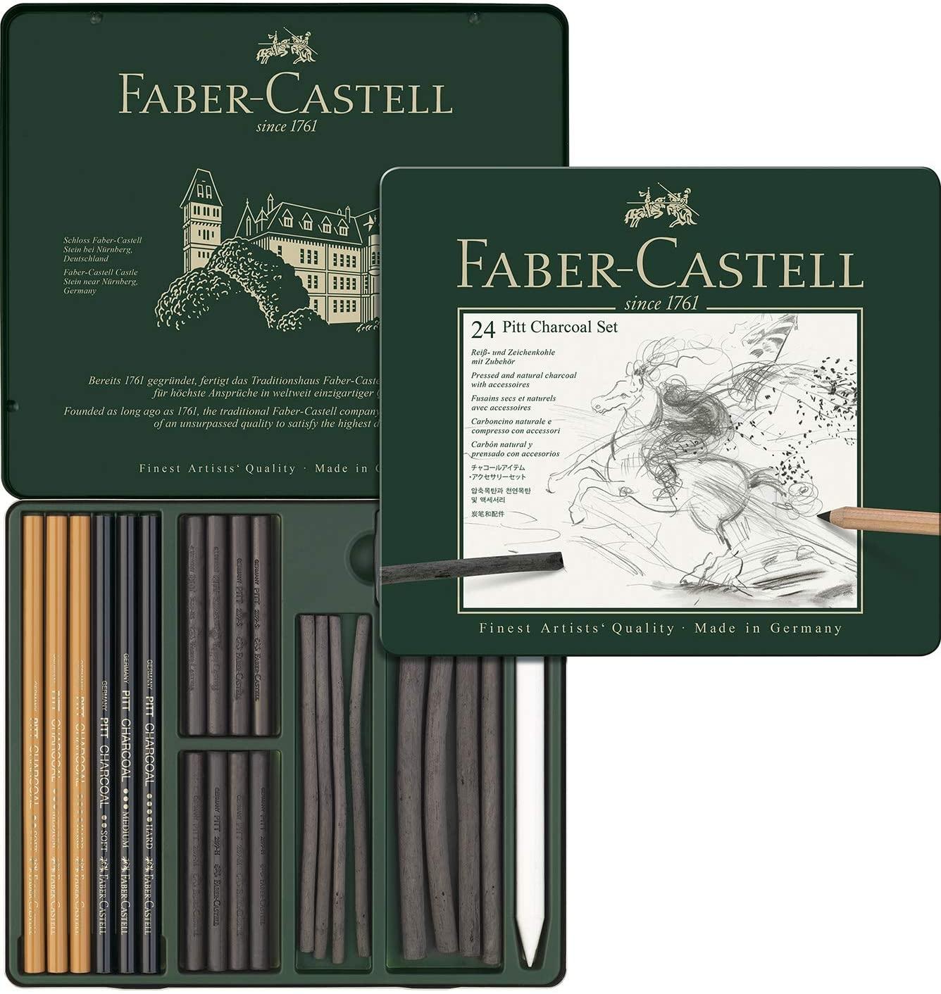 FABER-CASTELL ESTUCHE METÁLICO 24 PIEZAS DE CARBÓN
