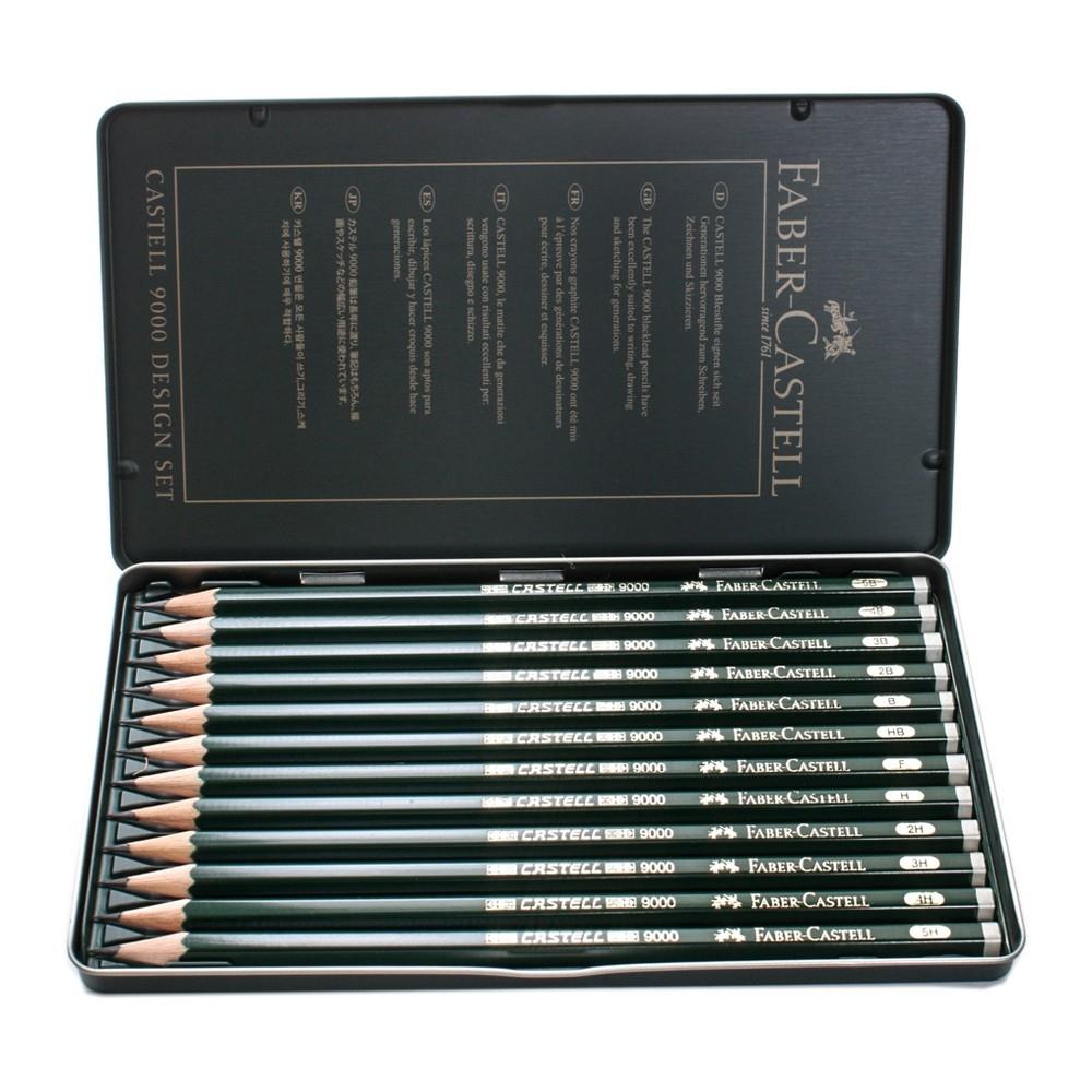 Faber-Castell 9000 Set de lápices de bocetos, de grafito, artísticos, 8B -  2H, 12 unidades