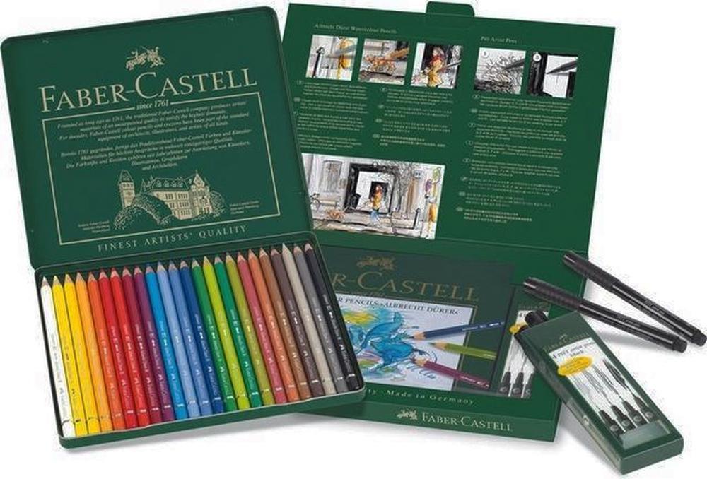 FABER-CASTELL ESTUCHE 24 LÁPICES ACUARELABLES + 4 PITT