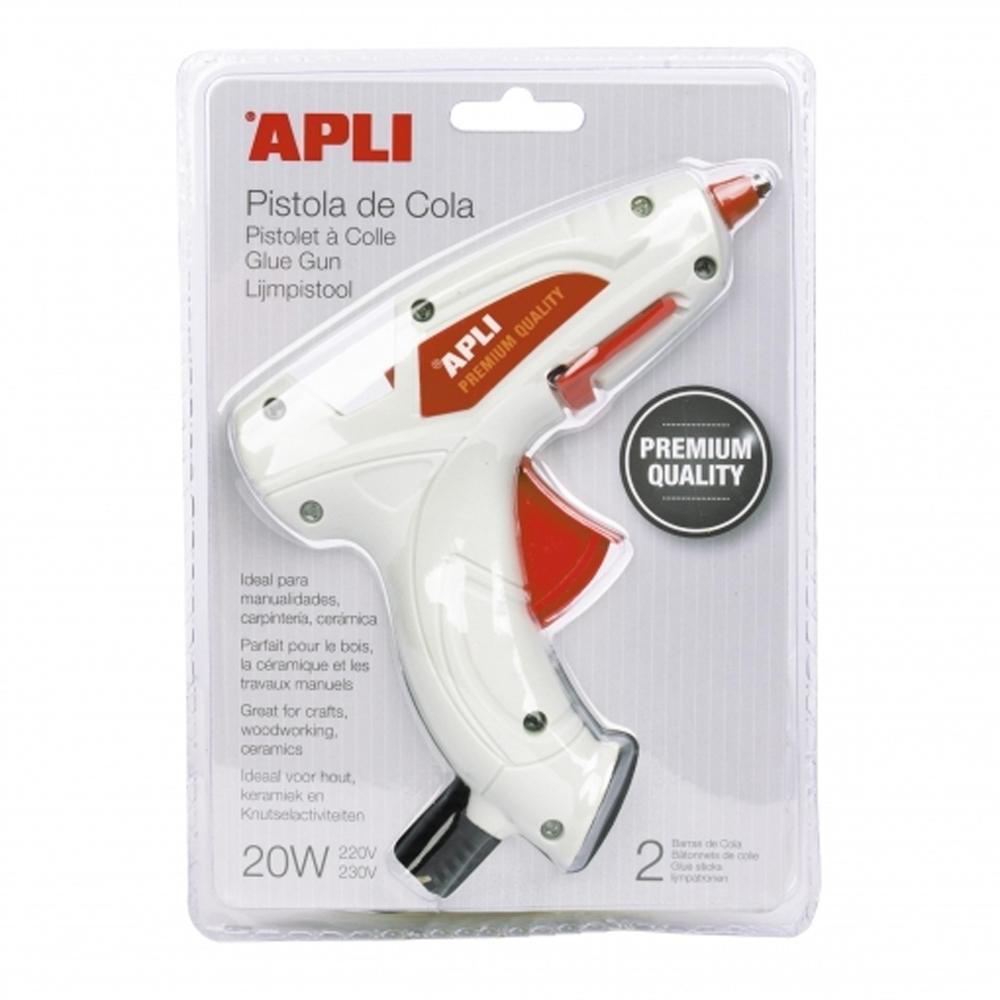 PISTOLA SILICONA APLI 20W + 2 BARRAS SILICONA 10CM X 7,5MM