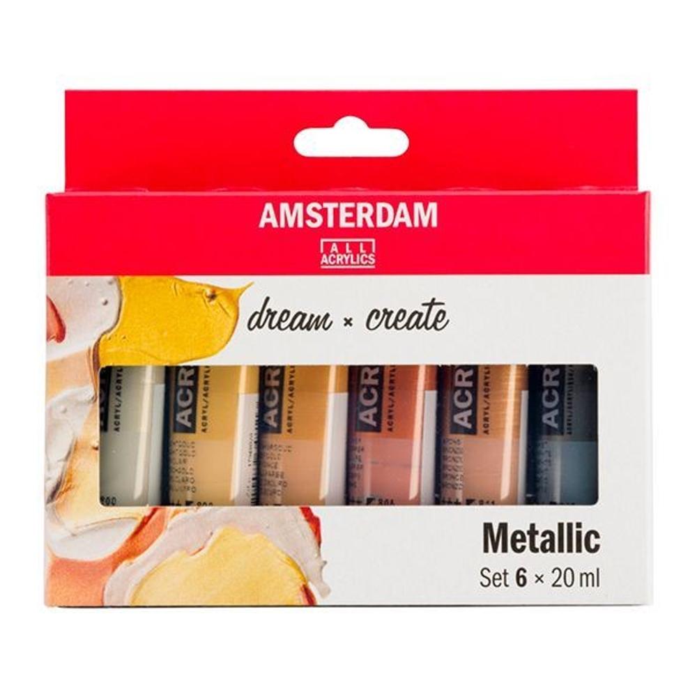 AMSTERDAM SET ACRÍLICOS TUBO 6 X 20ML COLORES METÁLICOS