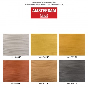 AMSTERDAM SET ACRÍLICOS TUBO 6 X 20ML COLORES METÁLICOS