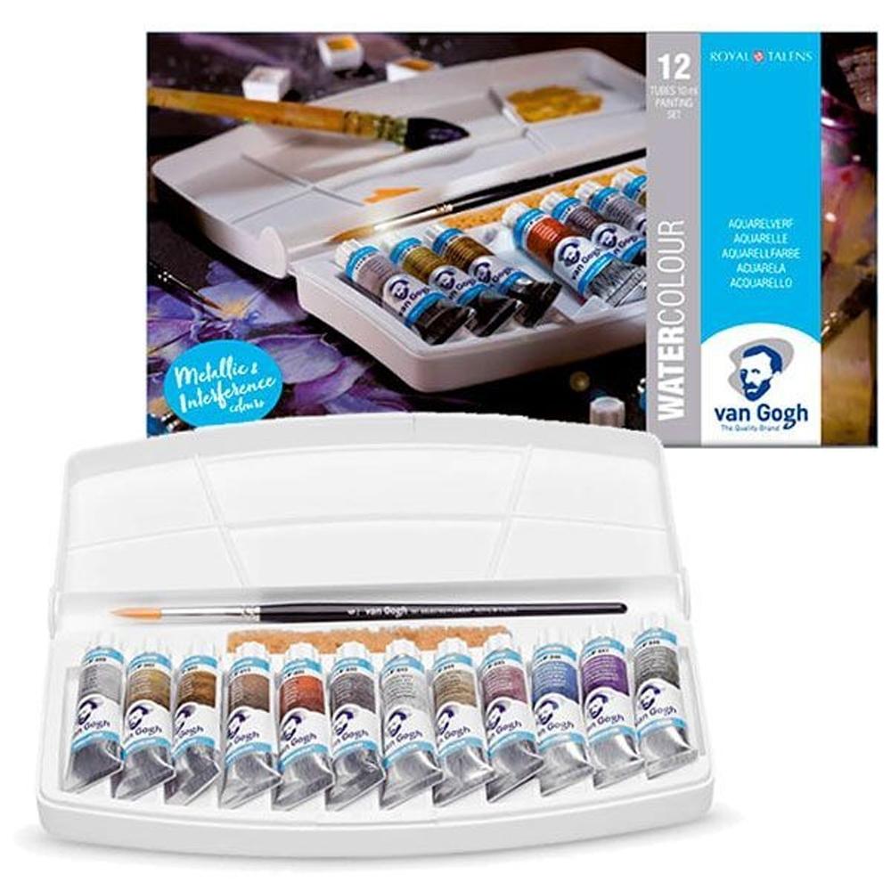 VAN GOGH CAJA PLÁSTICO 12 ACUARELAS 10ML COLORES METÁLICOS