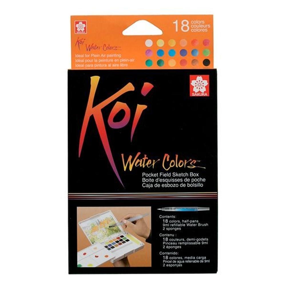 KOI ACUARELA CAJA 18 COLORES + PINCEL RECARGABLE