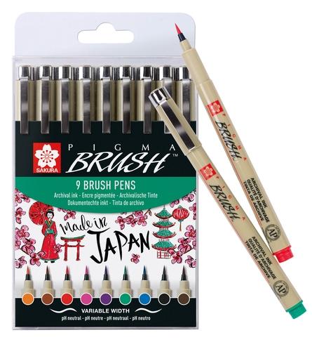 SAKURA PIGMA BRUSH PEN WALLET ESTUCHE 9 UDS