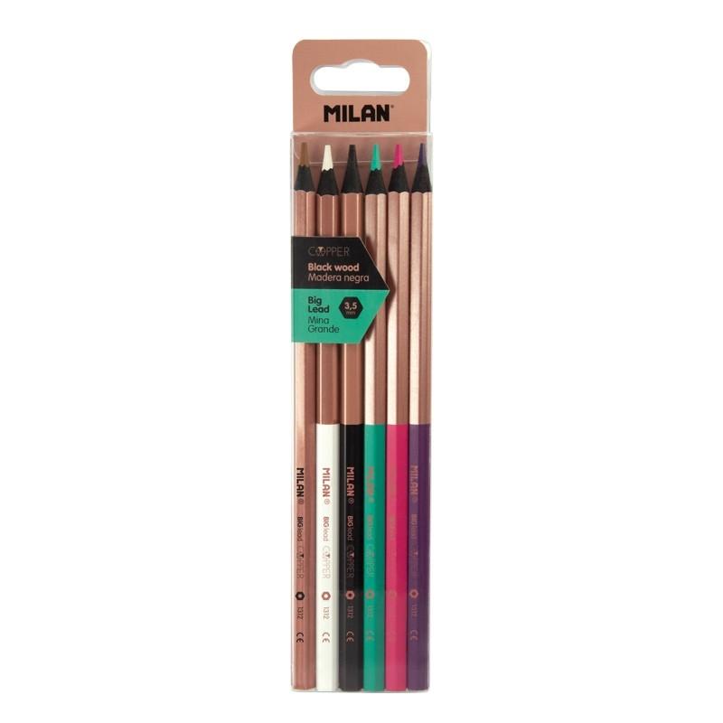 Milan caja 6 lápices de colores mina gruesa hexagonales Copper