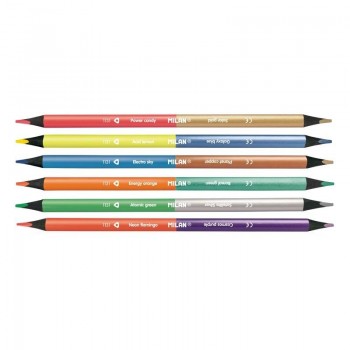 Milan caja de 6 lápices bicolores fluo&metal triangulares