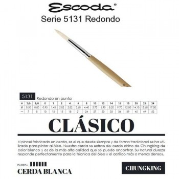 ESCODA CLÁSICO PINCEL SERIE 5131 CERDA BLANCA REDONDO EN PUNTA