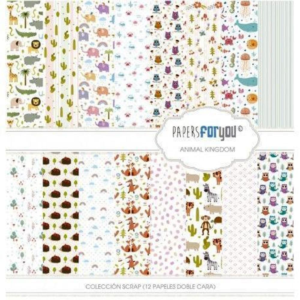 PAPERS FOR YOU COLECCIÓN 12 PAPELES SCRAPBOOKING ANIMAL KINGDOM