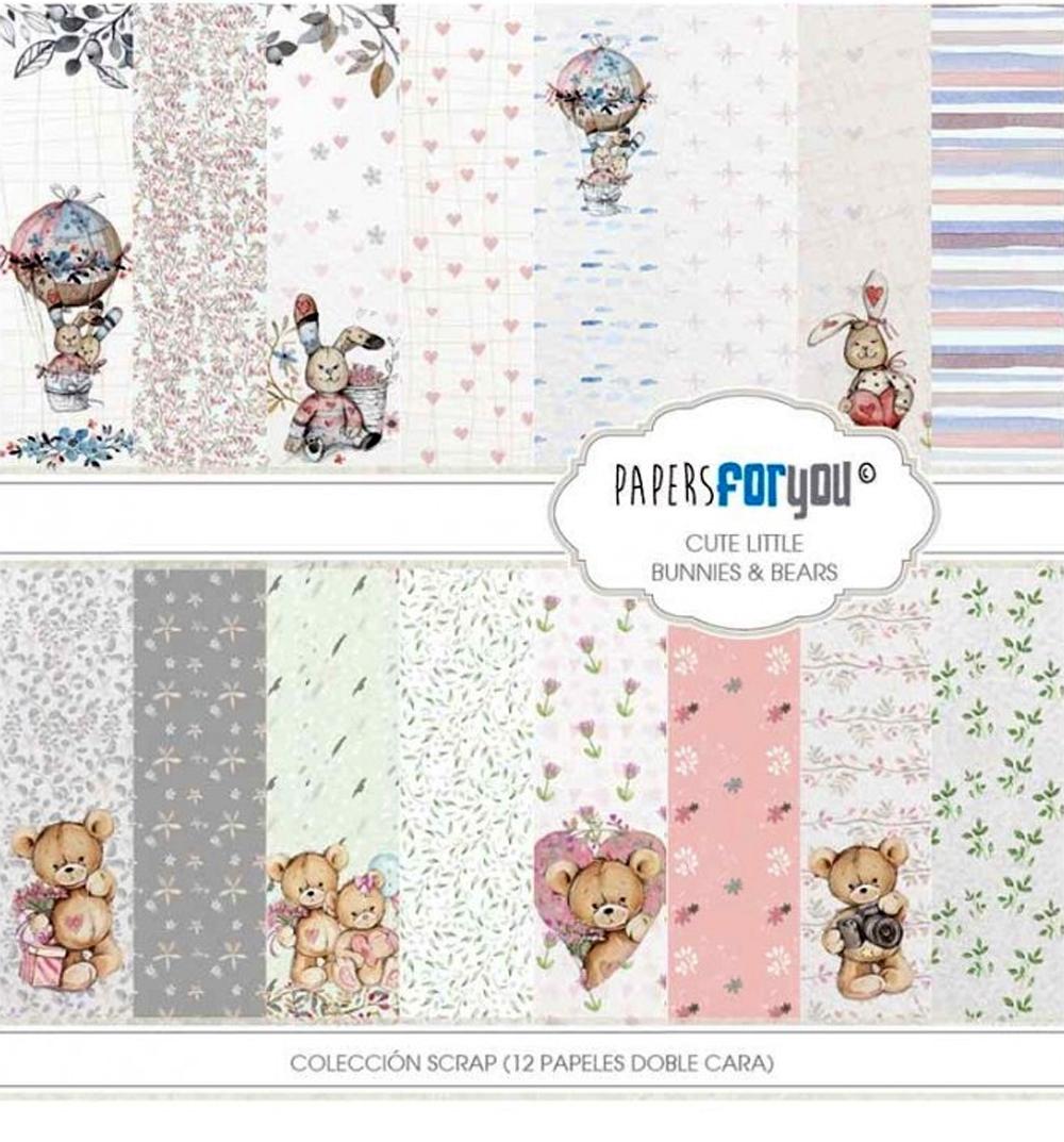 PAPERS FOR YOU COLECCIÓN 12 PAPELES SCRAPBOOKING CUTE LITTLE BUNNIES AND BEARS
