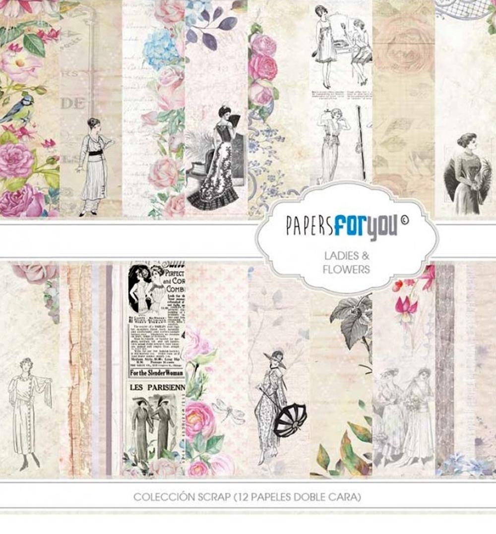 PAPERS FOR YOU COLECCIÓN 12 PAPELES SCRAPBOOKING LADIES AND FLOWERS