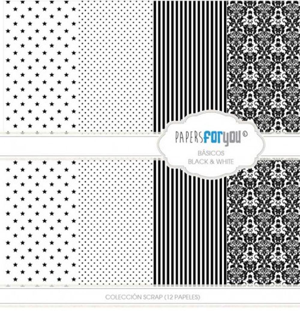 PAPERS FOR YOU COLECCIÓN 12 PAPELES SCRAPBOOKING BLACK AND WHITE