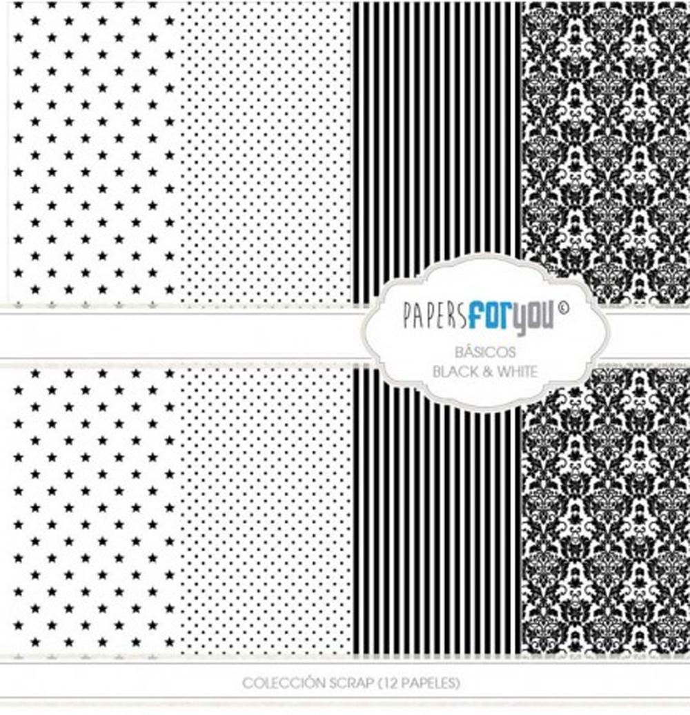 PAPERS FOR YOU COLECCIÓN 12 PAPELES SCRAPBOOKING BLACK AND WHITE