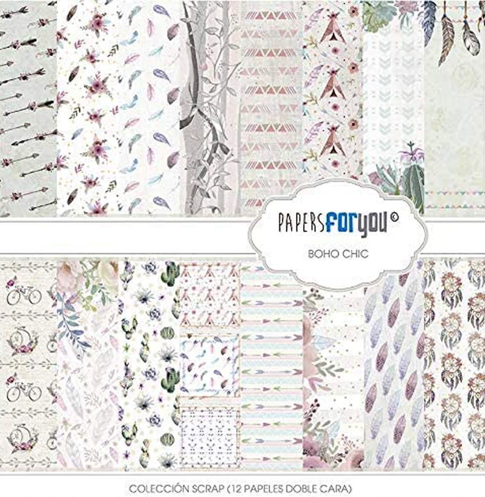 PAPERS FOR YOU COLECCIÓN 12 PAPELES SCRAPBOOKING BOHO CHIC