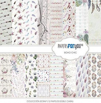 PAPERS FOR YOU COLECCIÓN 12 PAPELES SCRAPBOOKING BOHO CHIC