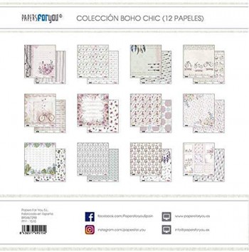 PAPERS FOR YOU COLECCIÓN 12 PAPELES SCRAPBOOKING BOHO CHIC
