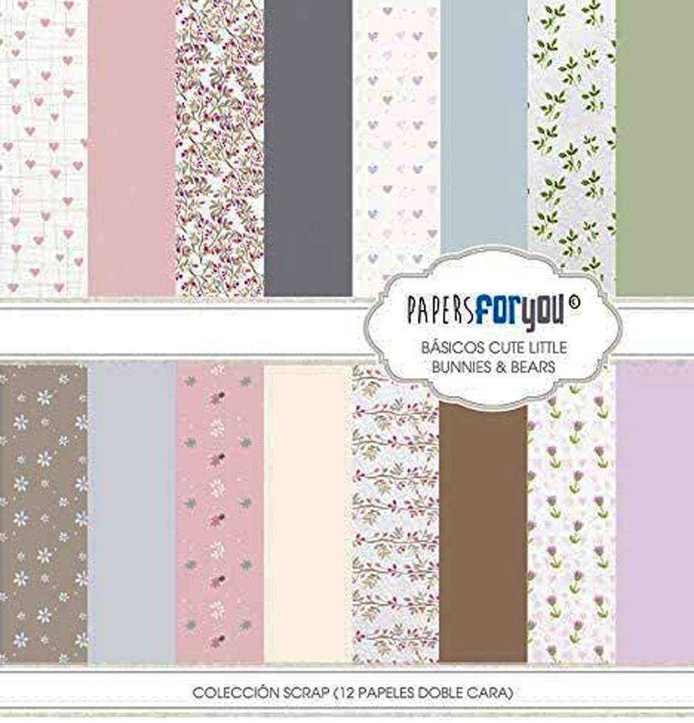 PAPERS FOR YOU COLECCIÓN 12 PAPELES BÁSICOS CUTE LITTLE BUNNIES AND BEARS