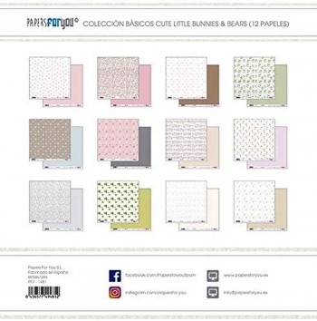 PAPERS FOR YOU COLECCIÓN 12 PAPELES BÁSICOS CUTE LITTLE BUNNIES AND BEARS