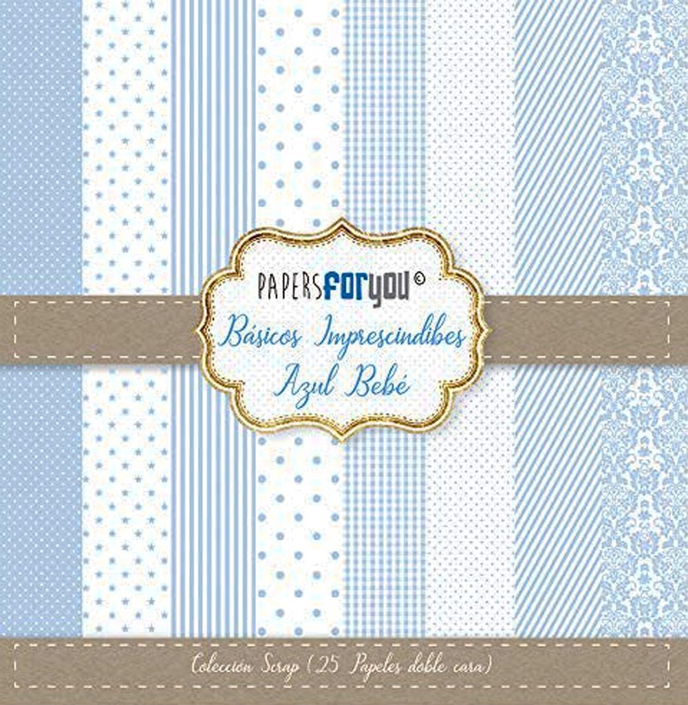 PAPERS FOR YOU COLECCIÓN 24 PAPELES BÁSICOS AZUL BEBÉ 17X17 CM