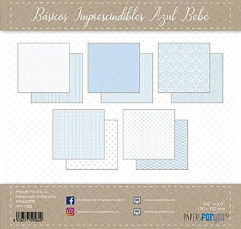 PAPERS FOR YOU COLECCIÓN 24 PAPELES BÁSICOS AZUL BEBÉ 17X17 CM