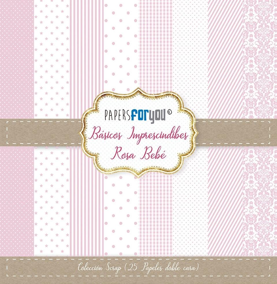 PAPERS FOR YOU COLECCIÓN 24 PAPELES BÁSICOS ROSA BEBÉ 17X17 CM