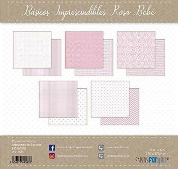 PAPERS FOR YOU COLECCIÓN 24 PAPELES BÁSICOS ROSA BEBÉ 17X17 CM
