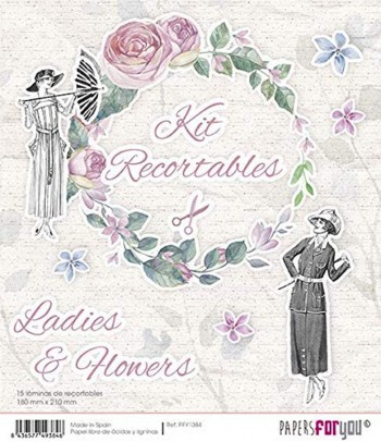PAPERS FOR YOU 15 LÁMINAS DE RECORTABLES 18 x 21 CM LADIES AND FLOWERS