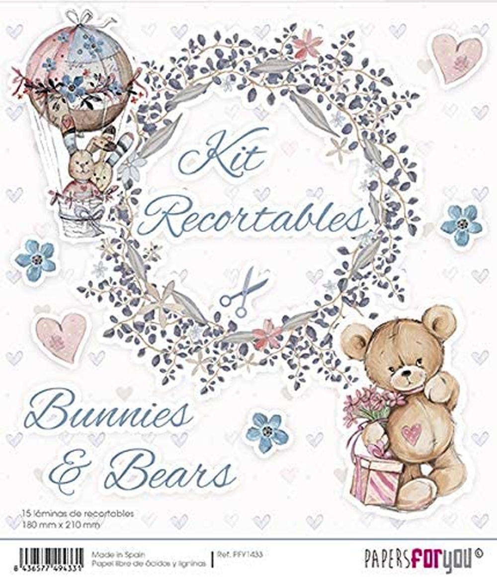PAPERS FOR YOU 15 LÁMINAS DE RECORTABLES 18 x 21 CM BUNNIES AND BEARS