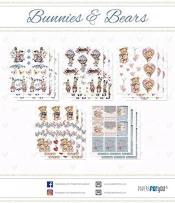 PAPERS FOR YOU 15 LÁMINAS DE RECORTABLES 18 x 21 CM BUNNIES AND BEARS