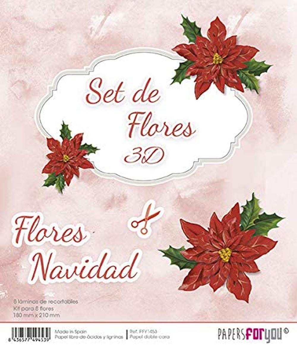PAPERS FOR YOU 15 LÁMINAS DE RECORTABLES 18 x 21 CM FLORES DE NAVIDAD