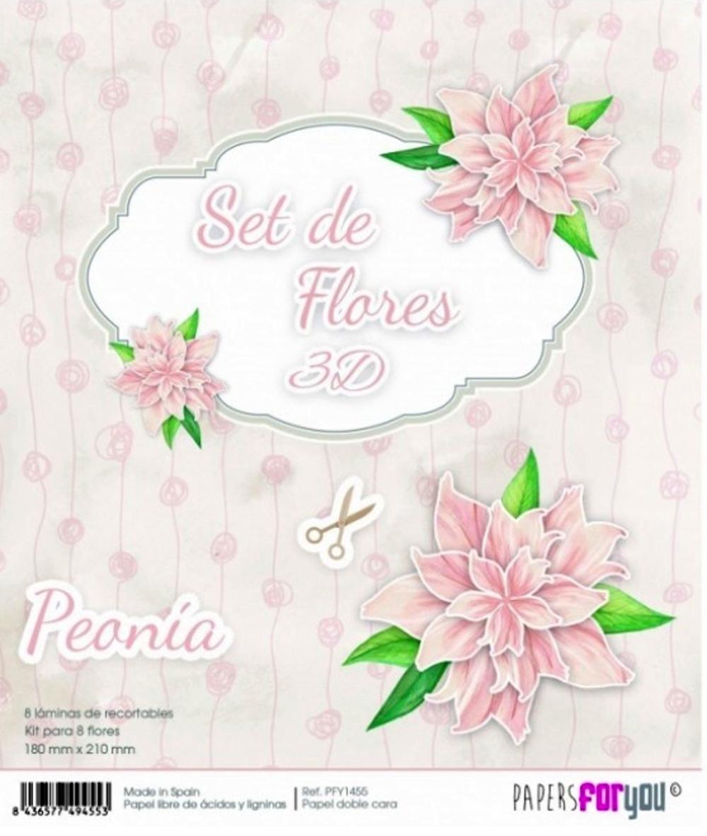 PAPERS FOR YOU 15 LÁMINAS RECORTABLES 18 x 21 CM SET FLORES 3D PEONÍA