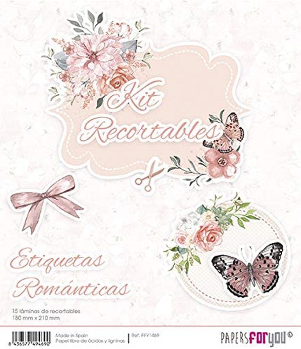PAPERS FOR YOU 15 LÁMINAS RECORTABLES 18 x 21 CM ETIQUETAS ROMÁNTICAS