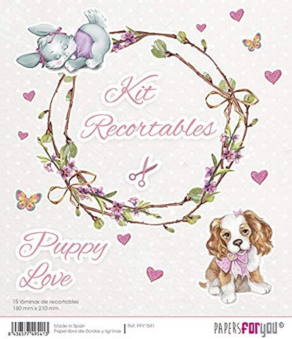PAPERS FOR YOU 15 LÁMINAS DE RECORTABLES 18 x 21 CM PUPPY LOVE