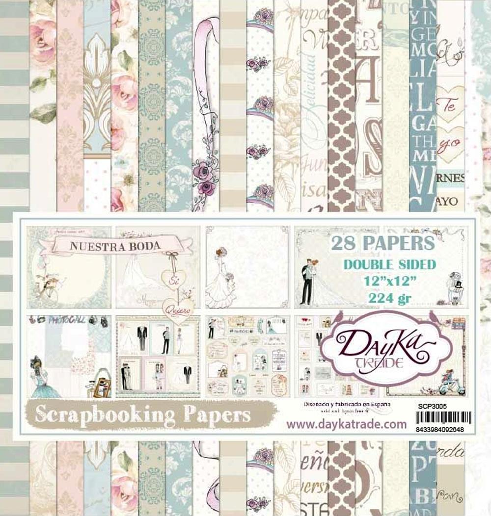 DAYKA KIT PAPEL SCRAPBOOKING NUESTRA BODA 28 HOJAS 30 X 30 CM