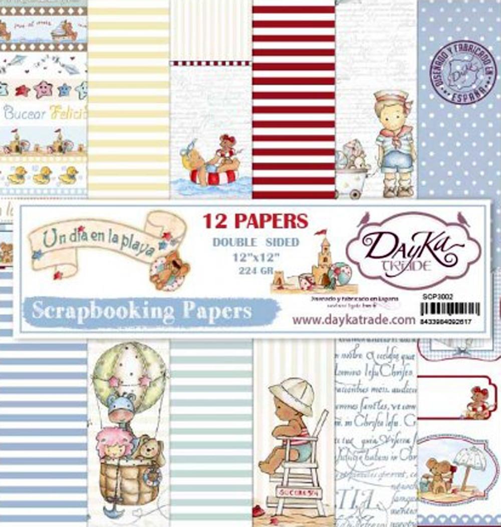 DAYKA KIT PAPEL SCRAPBOOKING UN DÍA EN LA PLAYA 12 HOJAS 30 X 30 CM