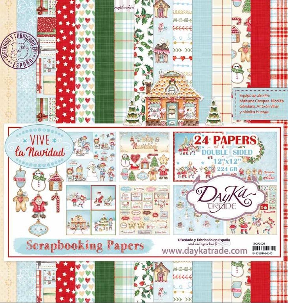 DAYKA KIT PAPEL SCRAPBOOKING VIVE LA NAVIDAD 24 HOJAS 30 X 30 CM