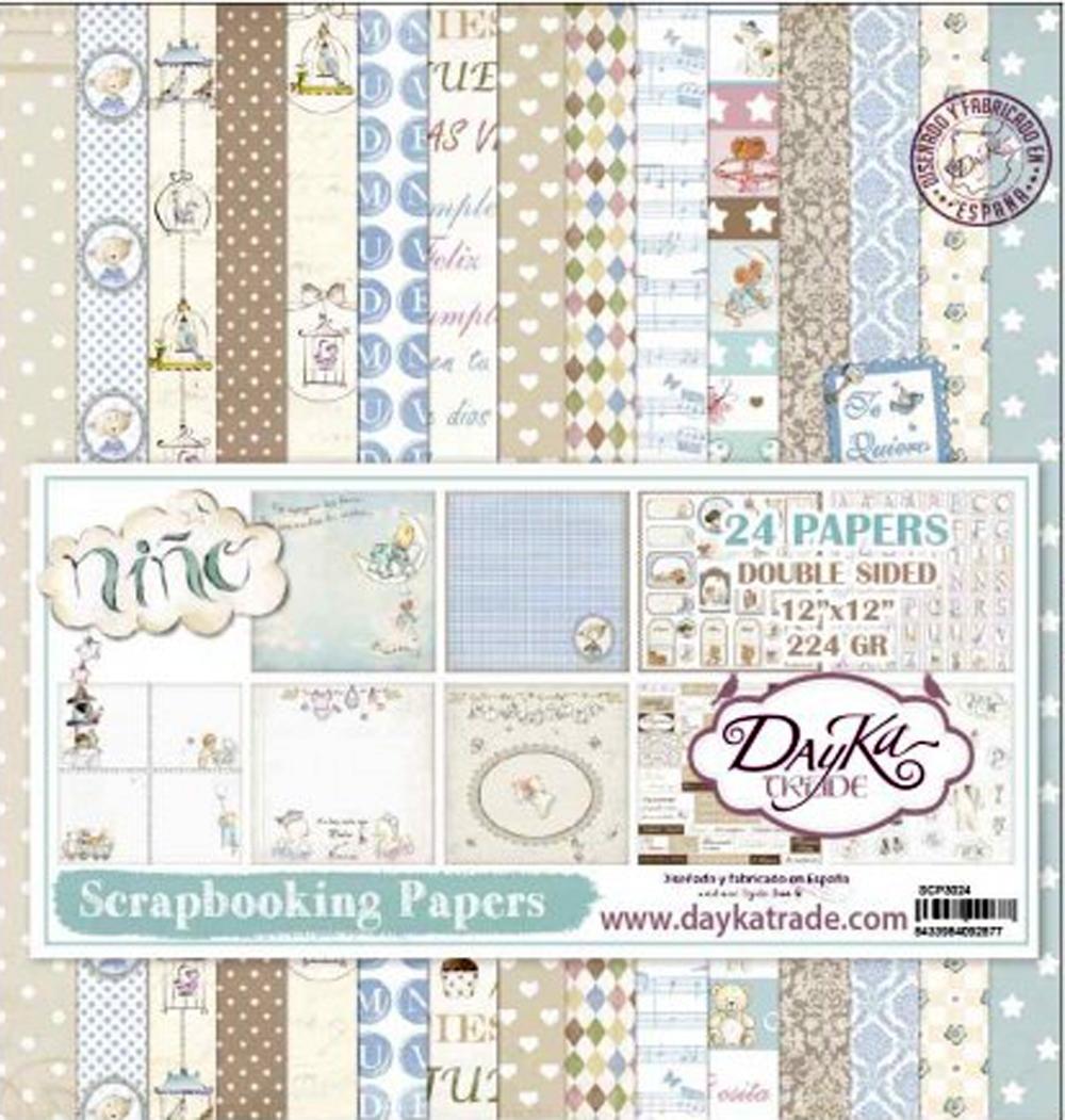 DAYKA KIT PAPEL SCRAPBOOKING 24 HOJAS BEBÉ NIÑO 30 X 30 CM