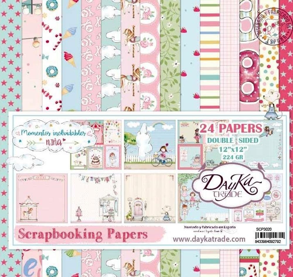 DAYKA KIT PAPEL SCRAP 24 HOJAS MOMENTOS INOLVIDABLES NIÑA 30 X 30 CM