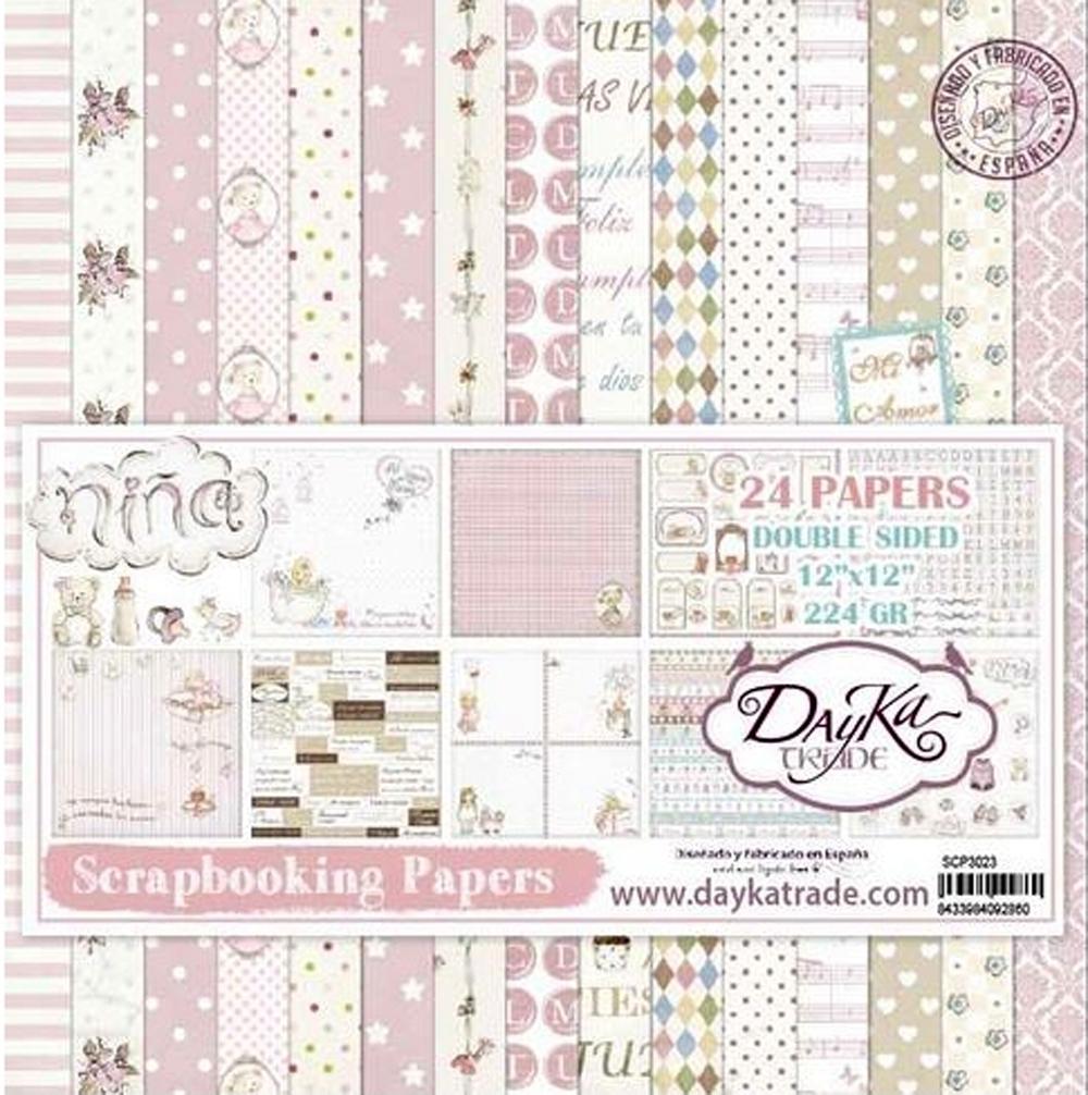 DAYKA KIT PAPEL SCRAPBOOKING BEBÉ NIÑA 24 HOJAS 30 X 30 CM