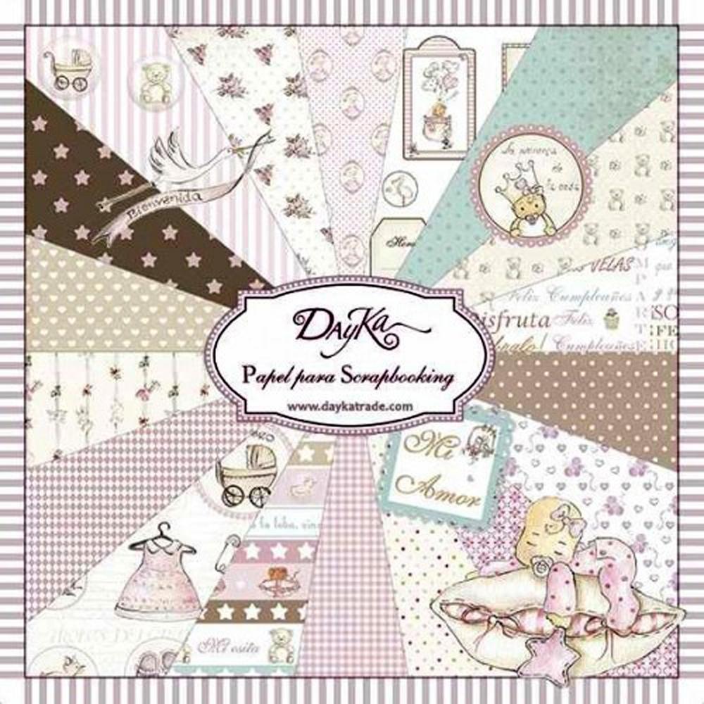 DAYKA SET 24 HOJAS SCRAP 20X20 ROSA BEBÉ