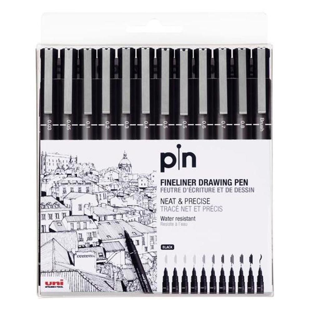 UNI-PIN SET 12 ROTULADORES NEGROS CALIBRADOS FINE LINE