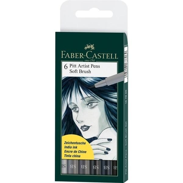 FABER-CASTELL SET 6 ROTULADORES PITT ARTIST SOFT BRUSH TONOS GRISES