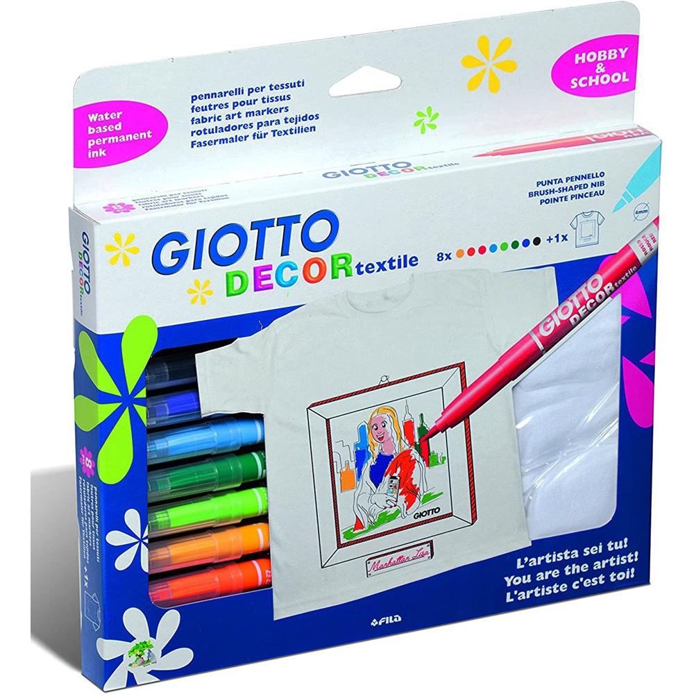 GIOTTO ROTULADOR TEXTIL ESTUCHE 8 UNIDADES + CAMISETA