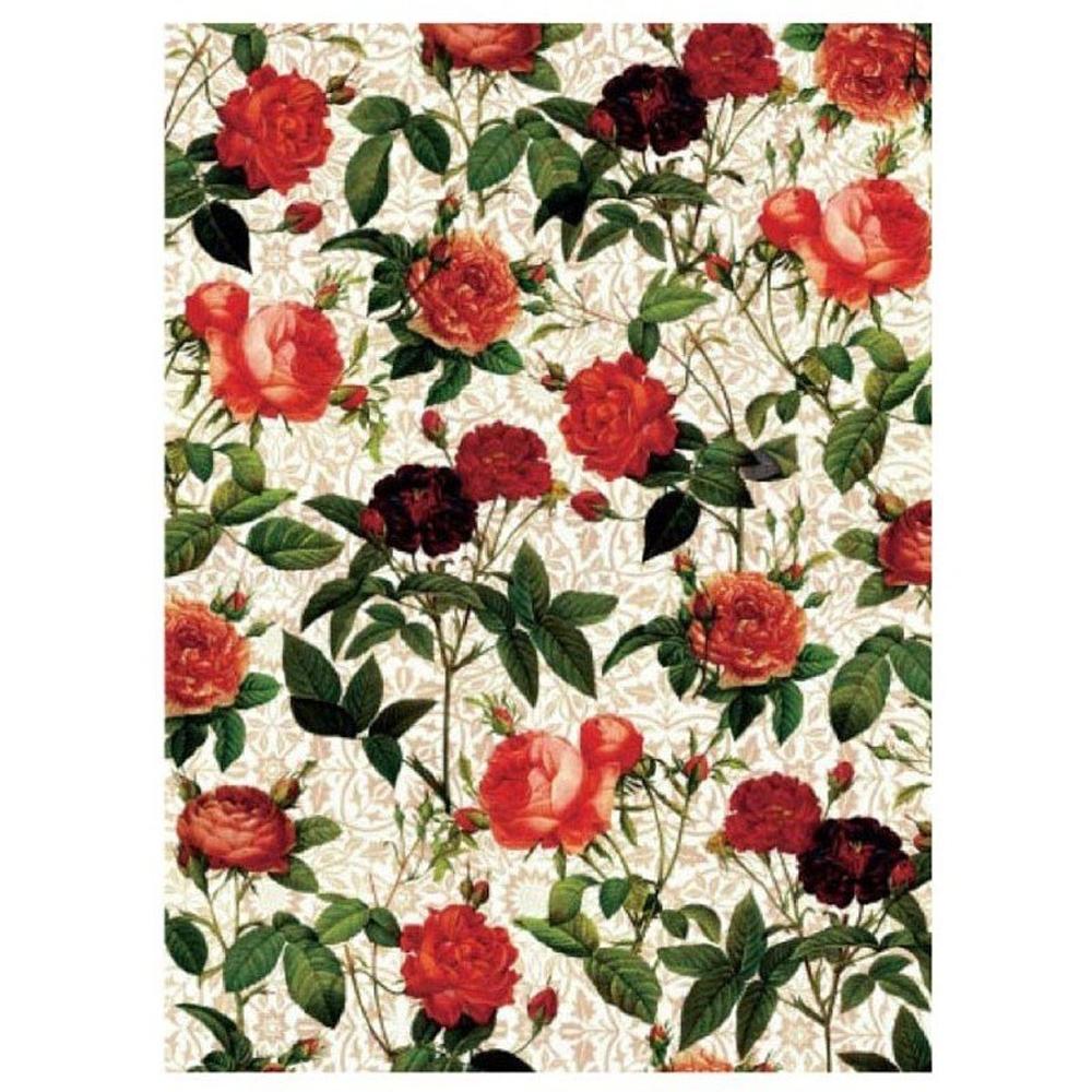 PAPEL ARROZ ROSAS ROJAS BEIGE MODELO 051 (1 UNIDAD, 30 X 41 CM)