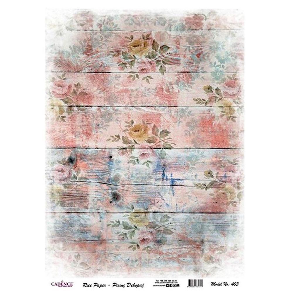 PAPEL ARROZ FLORES Y MADERA ROSA MODELO 403 (1 UNIDAD, 30 X 41 CM)