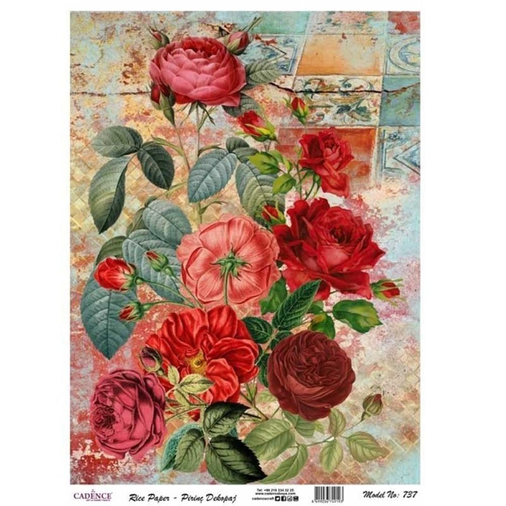 PAPEL ARROZ COLLAGE ROSAS MODELO 737 (1 UNIDAD, 30 X 41 CM)