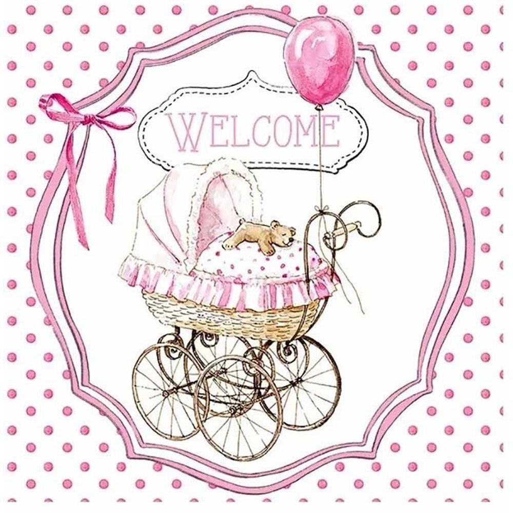 SERVILLETA DECORATIVA BEBÉ CARRITO ROSA 1 UNIDAD REF.3005