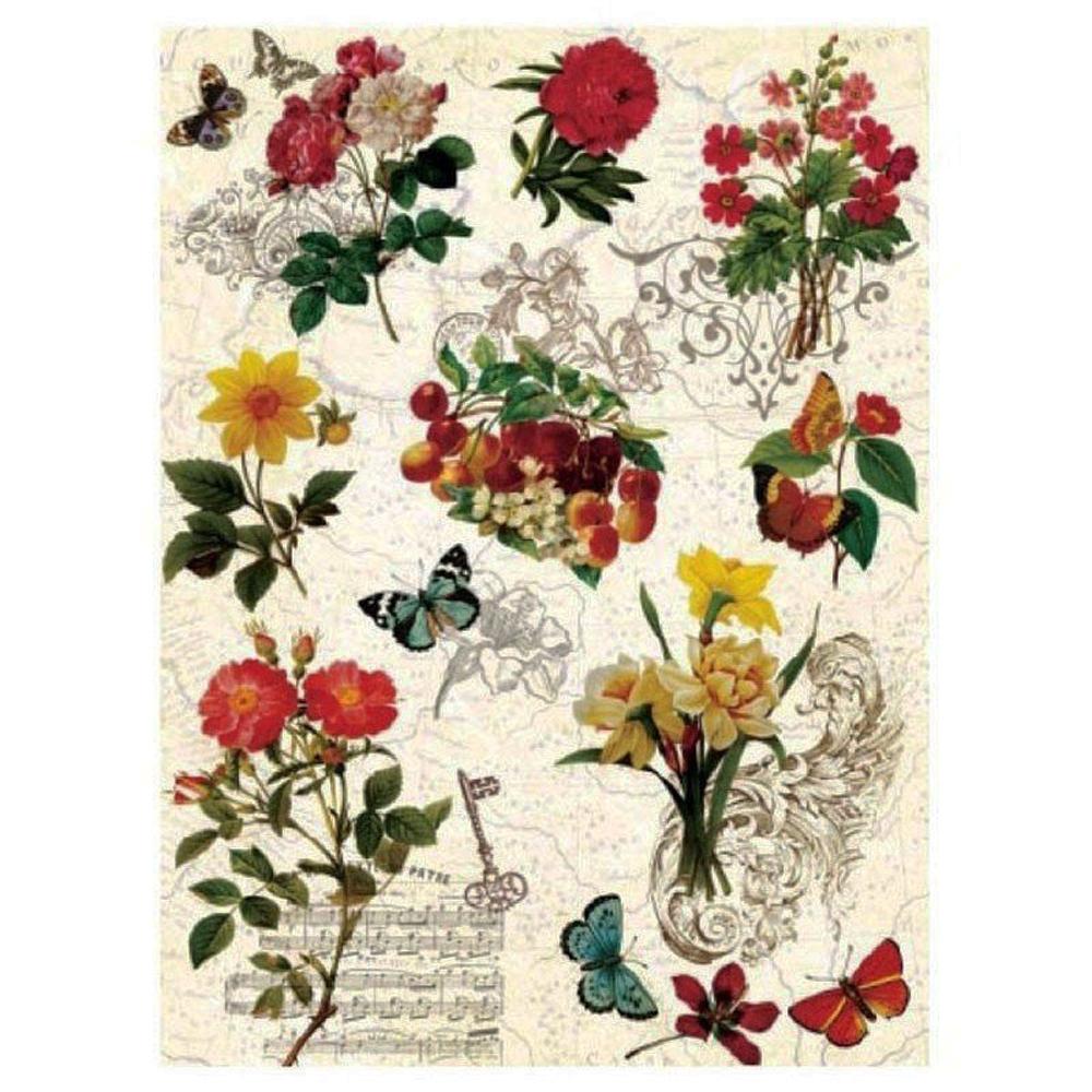 PAPEL ARROZ FLORES Y MARIPOSAS MODELO 041 (1 UNIDAD, 30 X 41 CM)